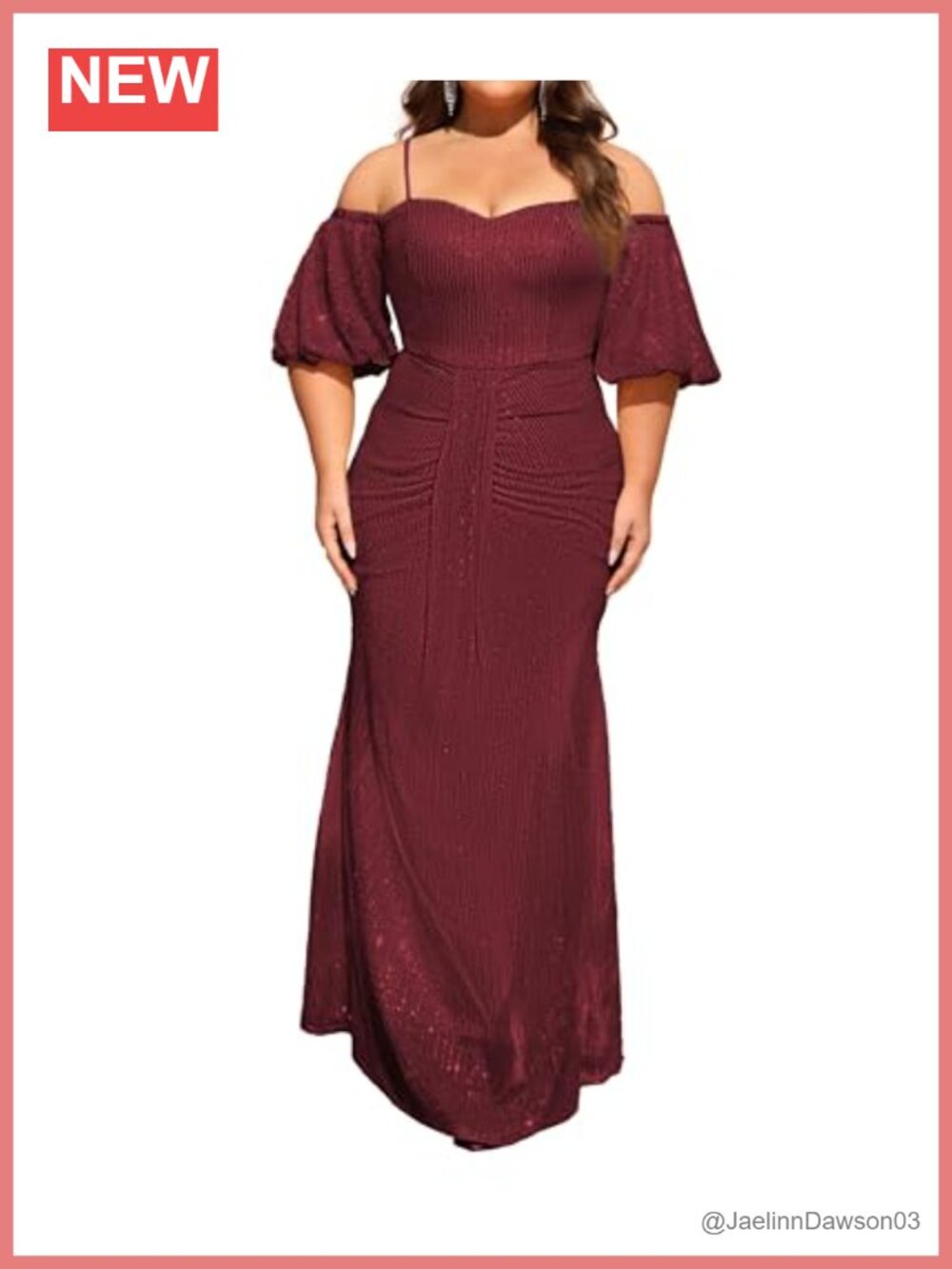 Plus Size Off Shoulder Puff Sleeve Sequin Formal Gown Dress